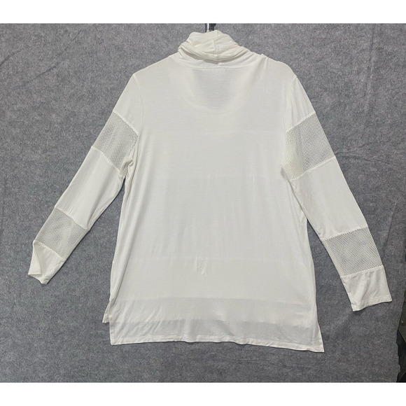 Chicos Zenergy Tunic Top Womens Sz 2 US‎ L Cream White Mesh Insert Cowl Neck - Picture 2 of 9